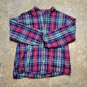 Pendleton Button Front Shirt Mens Large L Red Blue Long Sleeve Plaid